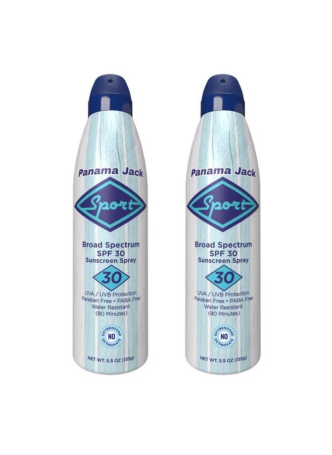 Panama Jack Sport Sunscreen Spray - SPF 30, Broad Spectrum UVA/UVB Protection, PABA, Paraben, Gluten & Cruelty Free, Water Resistant (80 Minutes), 5.5 OZ (Pack of 2)