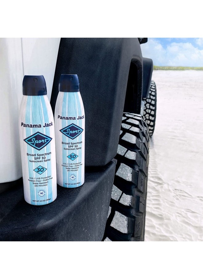 Panama Jack Sport Sunscreen Spray - SPF 30, Broad Spectrum UVA/UVB Protection, PABA, Paraben, Gluten & Cruelty Free, Water Resistant (80 Minutes), 5.5 OZ (Pack of 2)