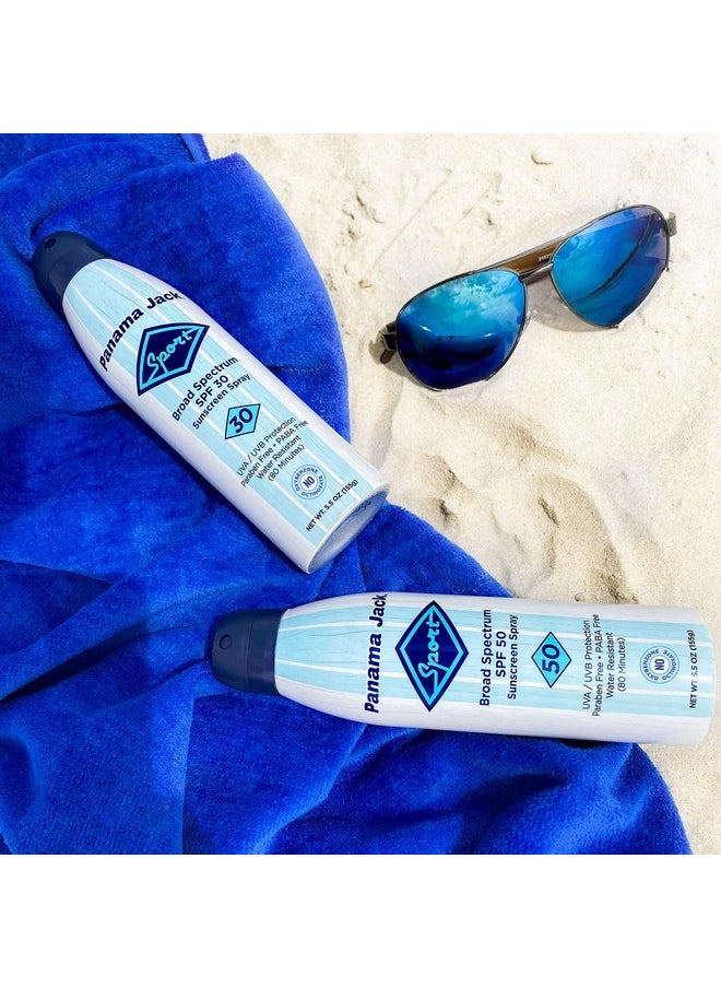 Panama Jack Sport Sunscreen Spray - SPF 30, Broad Spectrum UVA/UVB Protection, PABA, Paraben, Gluten & Cruelty Free, Water Resistant (80 Minutes), 5.5 OZ (Pack of 2)