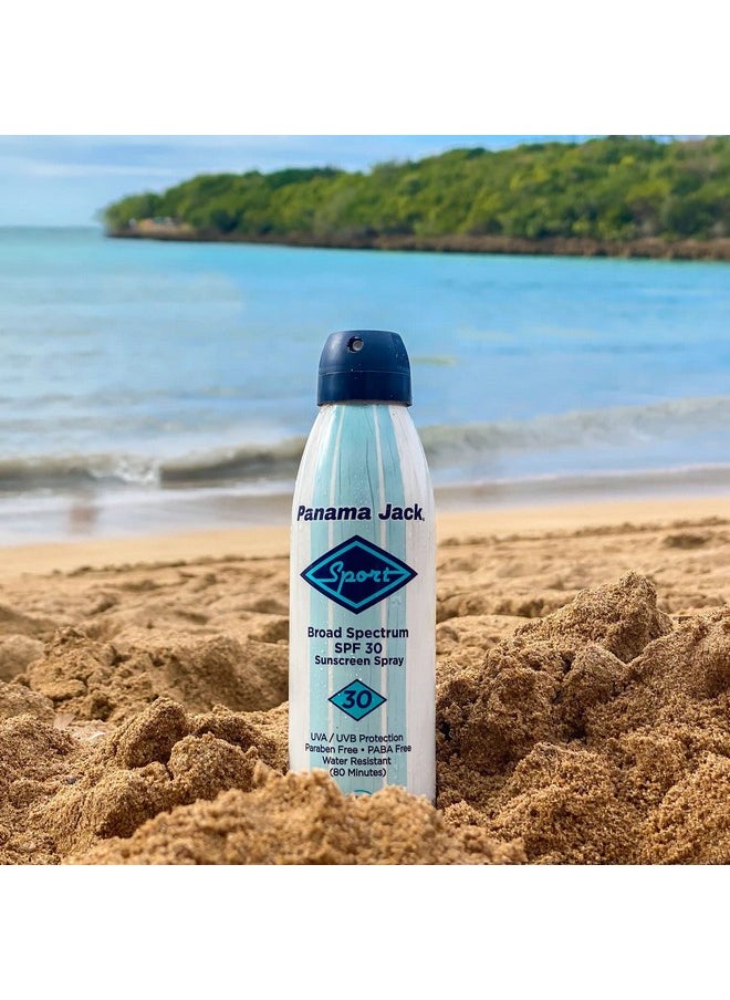 Panama Jack Sport Sunscreen Spray - SPF 30, Broad Spectrum UVA/UVB Protection, PABA, Paraben, Gluten & Cruelty Free, Water Resistant (80 Minutes), 5.5 OZ (Pack of 2)