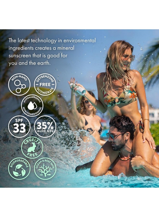 Aloe Up Mineral Sunscreen Lotion SPF 33 Broad Spectrum UVA/UVB Sunscreen Protector for Face and Body-With Gen2 Zinc Oxide and Aloe Vera Gel Dries Clear Reef Safe Coco-Mango Fragrance - 3 Oz