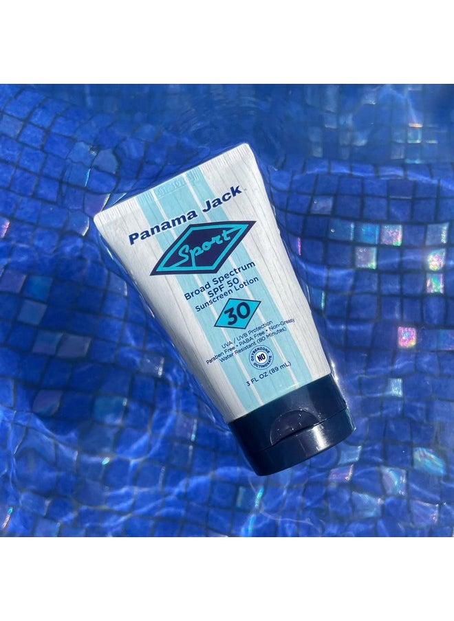 Panama Jack Sport Sunscreen Lotion - SPF 30, Broad Spectrum UVA/UVB Protection, Non-Greasy, PABA, Paraben, Gluten & Cruelty Free, 3 FL OZ (Pack of 2)