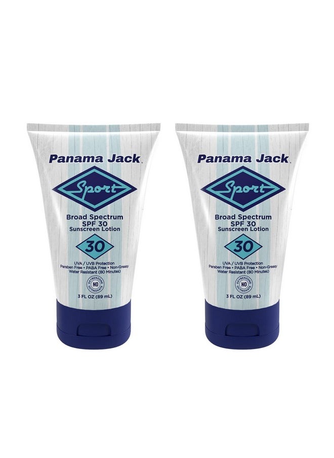 Panama Jack Sport Sunscreen Lotion - SPF 30, Broad Spectrum UVA/UVB Protection, Non-Greasy, PABA, Paraben, Gluten & Cruelty Free, 3 FL OZ (Pack of 2)