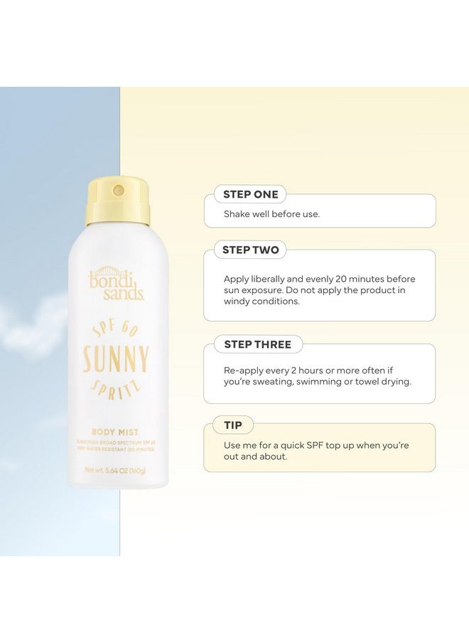 Bondi Sands Sunny Spritz SPF 60 Body Mist, Nourishing + Hydrating Broad Spectrum Sunscreen Spray, Dermatologist-Approved, Water-Resistant, 5.64 Oz