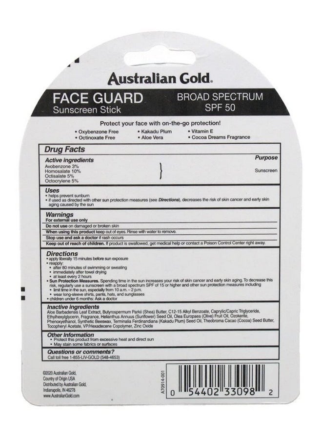 Australian Gold Spf#50 Face Guard Stick 0.6 Ounce (17ml) (3 Pack)