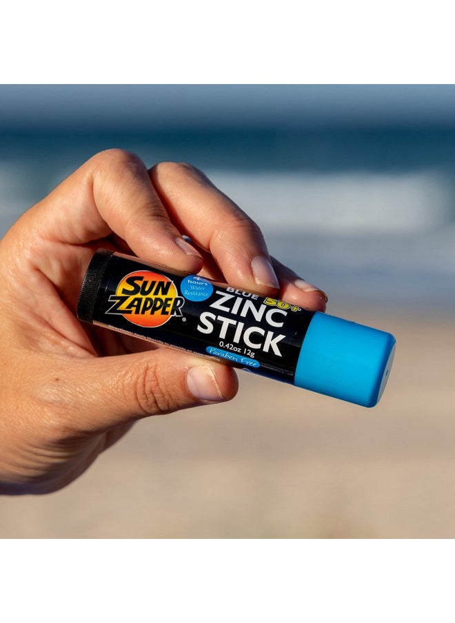 Sun Zapper Zinc Stick Mineral Sunscreen Blue SPF 50+ Water Resistant for Face & Body, Adults, Kids, 4-Pack Broad Spectrum Sun Block, Made in Australia