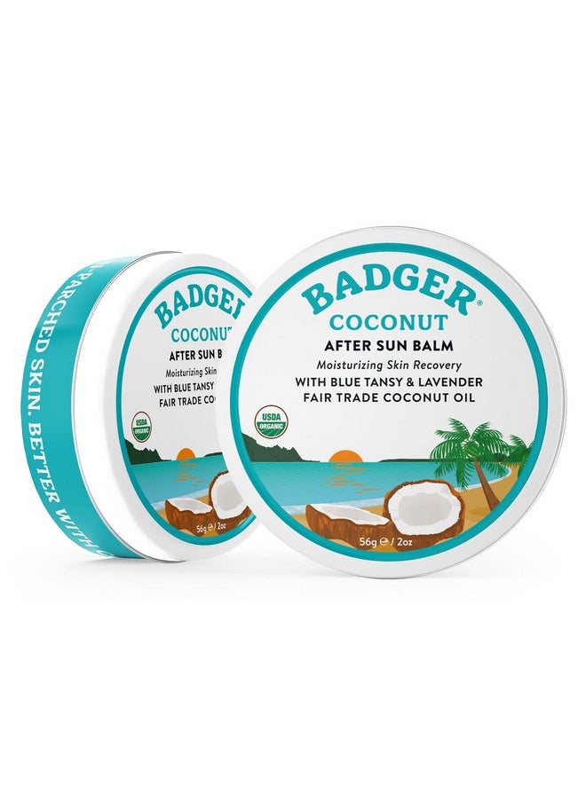 Badger Coconut AfterSun Balm, 100% Organic Soothing Sunburn Relief, Great Smelling, Moisturizing & Hydrating After Sun Skin Care, 2 oz Tin, 2-Pack