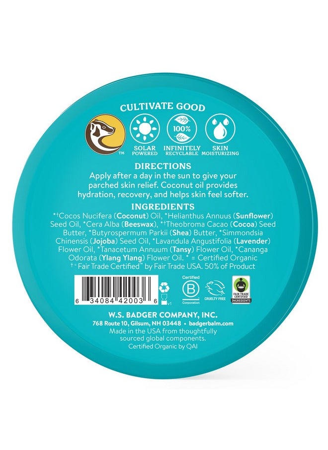 Badger Coconut AfterSun Balm, 100% Organic Soothing Sunburn Relief, Great Smelling, Moisturizing & Hydrating After Sun Skin Care, 2 oz Tin, 2-Pack