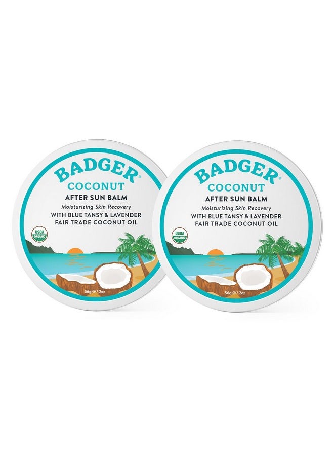 Badger Coconut AfterSun Balm, 100% Organic Soothing Sunburn Relief, Great Smelling, Moisturizing & Hydrating After Sun Skin Care, 2 oz Tin, 2-Pack