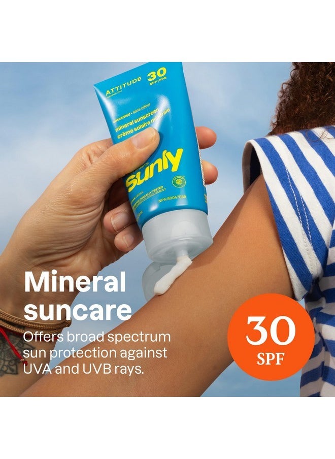 ATTITUDE Mineral Sunscreen for Baby and Kids, EWG Verified, Broad Spectrum UVA/UVB, Dermatologically Tested, Plant and Mineral-Based Formula, Vegan, SPF 30, Unscented, 2.6 Oz