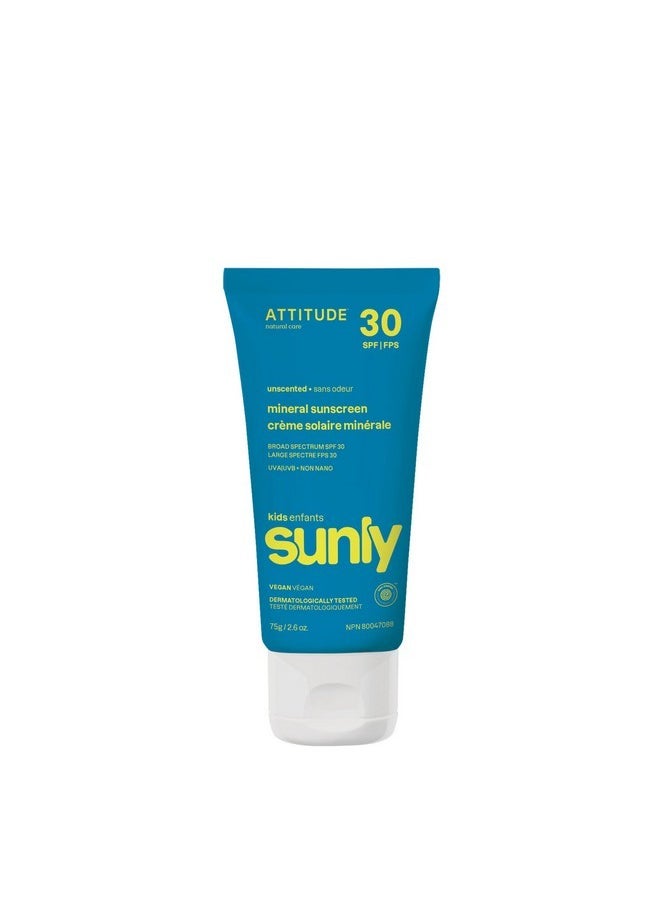 ATTITUDE Mineral Sunscreen for Baby and Kids, EWG Verified, Broad Spectrum UVA/UVB, Dermatologically Tested, Plant and Mineral-Based Formula, Vegan, SPF 30, Unscented, 2.6 Oz