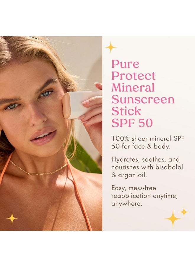 Kopari PURE PROTECT 100% Mineral Sunscreen Stick SPF 50+ Clear Zinc Oxide Face and Body Sunscreen with Hydrating Argan Oil, Shea Butter, Sheer Finish, Ultra-Portable, for Easy Reapplication