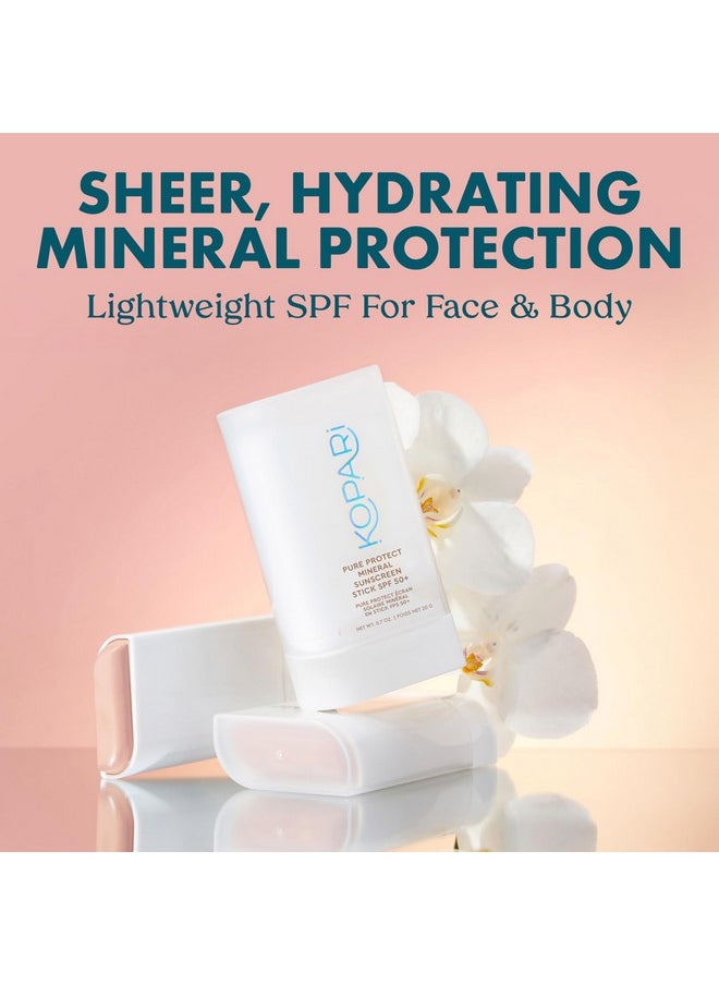 Kopari PURE PROTECT 100% Mineral Sunscreen Stick SPF 50+ Clear Zinc Oxide Face and Body Sunscreen with Hydrating Argan Oil, Shea Butter, Sheer Finish, Ultra-Portable, for Easy Reapplication