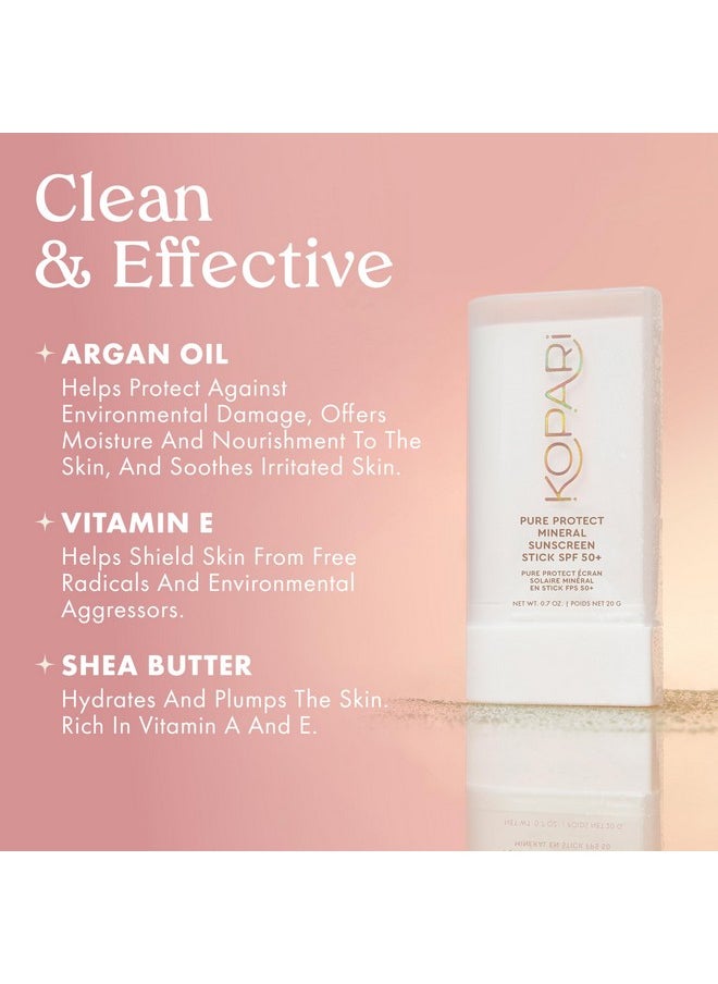 Kopari PURE PROTECT 100% Mineral Sunscreen Stick SPF 50+ Clear Zinc Oxide Face and Body Sunscreen with Hydrating Argan Oil, Shea Butter, Sheer Finish, Ultra-Portable, for Easy Reapplication