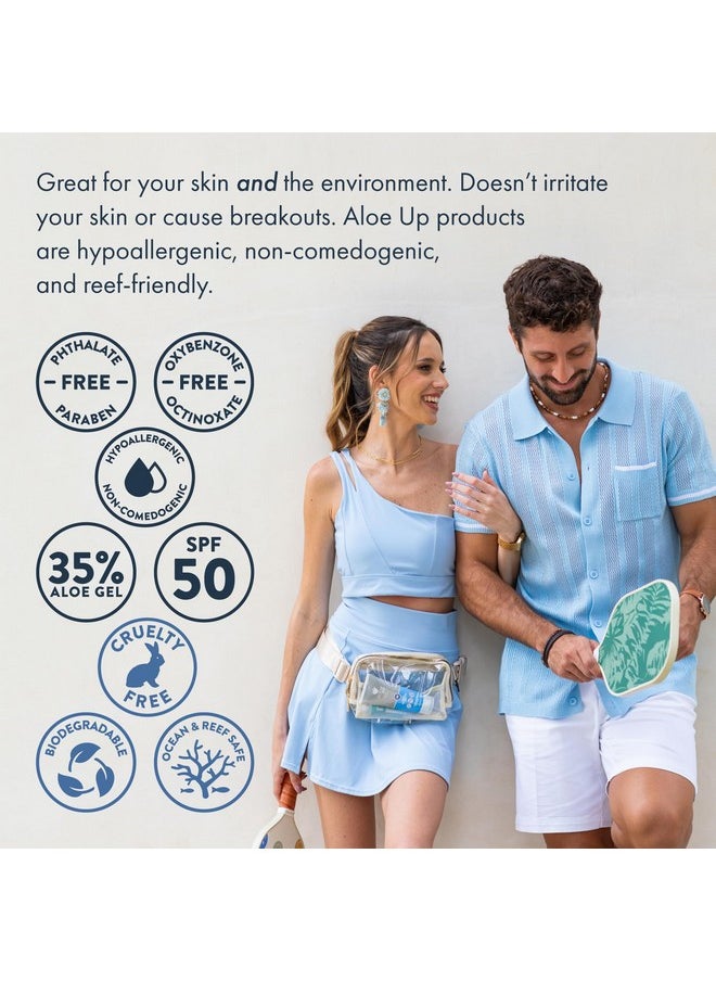 Aloe Up Sport Sunscreen Lotion SPF 50 - Broad Spectrum UVA/UVB Sunscreen Protector for Face and Body - With Hydrating Aloe Vera Gel - Non-Greasy - No White Cast - Reef Safe - Fragrance-Free - 3 Oz