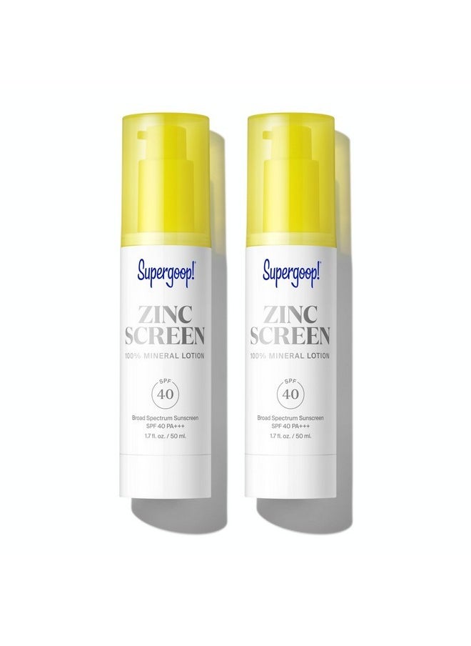 Supergoop! Zincscreen - 1.7 fl oz, Pack of 2 - SPF 40 PA+++ 100% Mineral Face Lotion & Broad Spectrum Sunscreen - Lightweight, Blendable Formula with Pink Hue