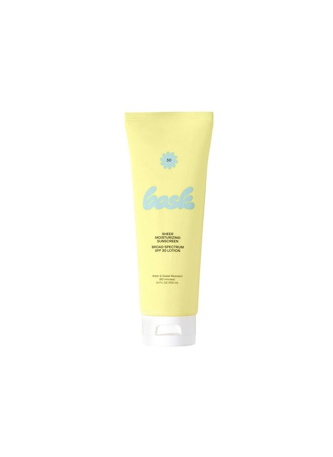 Bask Suncare SPF 30 Sheer Moisturizing Sunscreen Lotion - Broad Spectrum UVA/UVB Protection, Dermatologist Recommended, Hydrating, Lightweight & Fast Absorbing, No White Cast, Travel Size, 3.4 fl oz