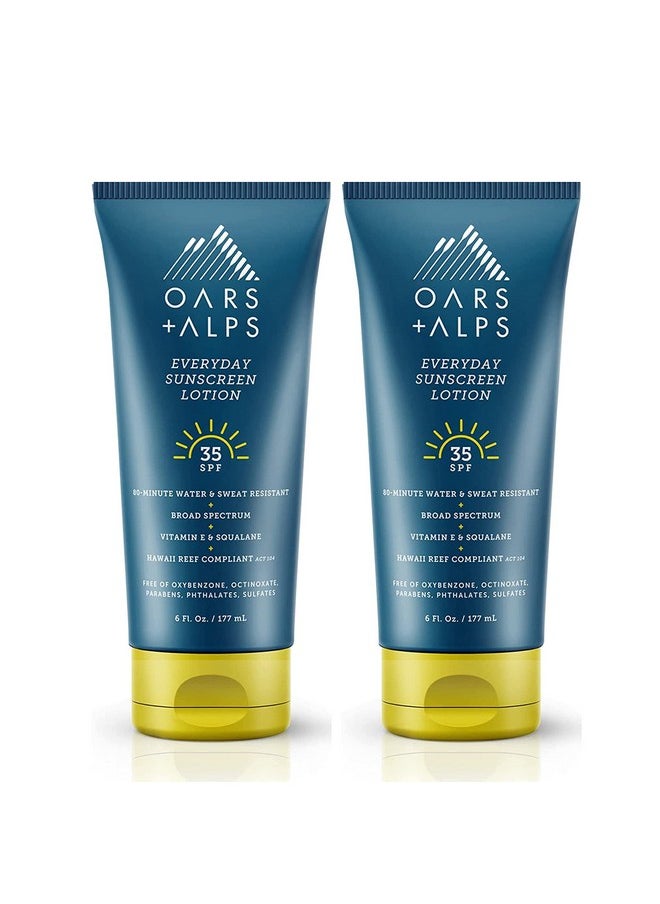 Oars + Alps Everyday SPF 35 Sunscreen Body Lotion, Infused with Aloe Leaf Juice and Vitamin E, Water and Sweat Resistant, 6 Fl Oz Each, 2 Pack