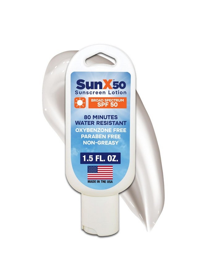 CoreTex Sun X 50 SPF Broad Spectrum Sunscreen Lotion - 1.5oz Tottle of Paraben, Oxybenzone, Octinoxate, & Oil Free Sunscreen - No White Cast and Water & Sweat Resistant Up to 80 Minutes