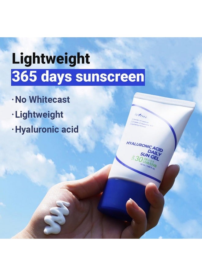 ISNTREE Hyaluronic Acid Daily Sun Gel 50ml, 1.69 fl oz | SPF 30 | Moisturizing Sunscreen | No White Cast | Lightweight | Mild Formula | Korean Skincare