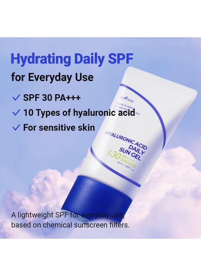 ISNTREE Hyaluronic Acid Daily Sun Gel 50ml, 1.69 fl oz | SPF 30 | Moisturizing Sunscreen | No White Cast | Lightweight | Mild Formula | Korean Skincare
