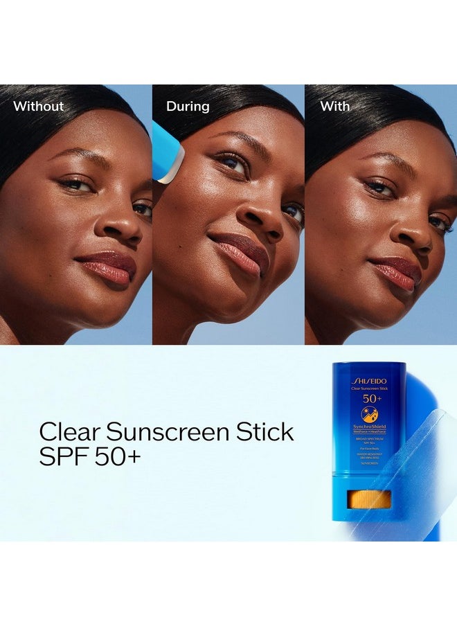 Shiseido Clear Sunscreen Stick SPF 50+ - Pack of 2 - Invisible Broad-Spectrum Face Sunscreen - Wear Under & Over Makeup - Lightweight Formula - All Skin Types