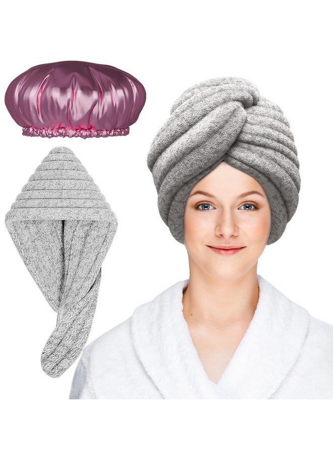 Microfiber Hair Towel Wrap & Shower Cap Set, Quick Dry, Super Absorbent, Anti-Frizz Turban & Reusable, Waterproof Bath Hat for Women, Adjustable Fit for Curly, Long & All Hair Types