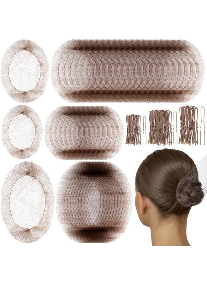 Teenitor Hair Nets For Buns, 3 Sizes Hair Bun Nets For Ballet Girls(12, 20, 28 Inch), 80pcs U Shape Bobby Pins and 40pcs Hairnets For Dance Buns Maker, Tan Brown