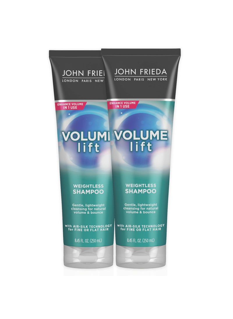 John Frieda Volume Lift Weightless Shampoo, Volumizing Shampoo with Air-Silk Technology for Fine or Flat Hair, Adds Natural Fullness, Safe for Color-Treated Hair, 8.45 Oz, Pack of 2