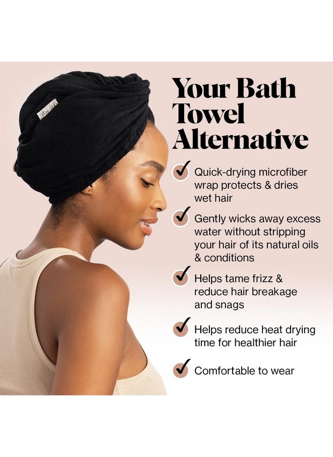 Kitsch Microfiber Hair Towel Wrap for Women - Microfiber Towel, Super Absorbent, Quick Dry, Anti-Frizz - for Long and Short Hairs, Turbans for Women, Hair Wrap - Black