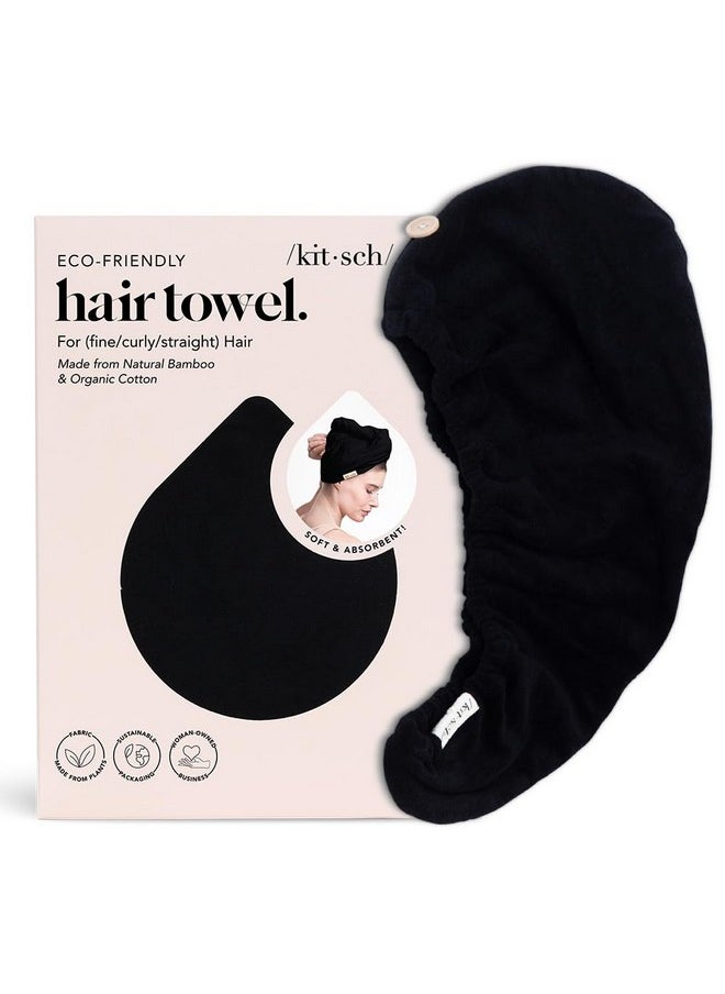 Kitsch Microfiber Hair Towel Wrap for Women - Microfiber Towel, Super Absorbent, Quick Dry, Anti-Frizz - for Long and Short Hairs, Turbans for Women, Hair Wrap - Black