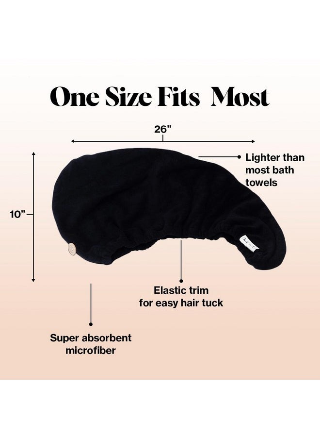 Kitsch Microfiber Hair Towel Wrap for Women - Microfiber Towel, Super Absorbent, Quick Dry, Anti-Frizz - for Long and Short Hairs, Turbans for Women, Hair Wrap - Black