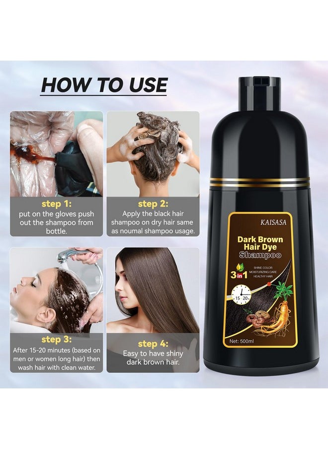 JIESSIA Dark Brown Hair Dye Shampoo 3 IN 1, 16.9 Fl Oz, Natural Herbal Plant Semi Permanent Covers All Gray Hair Treated for Women & Men