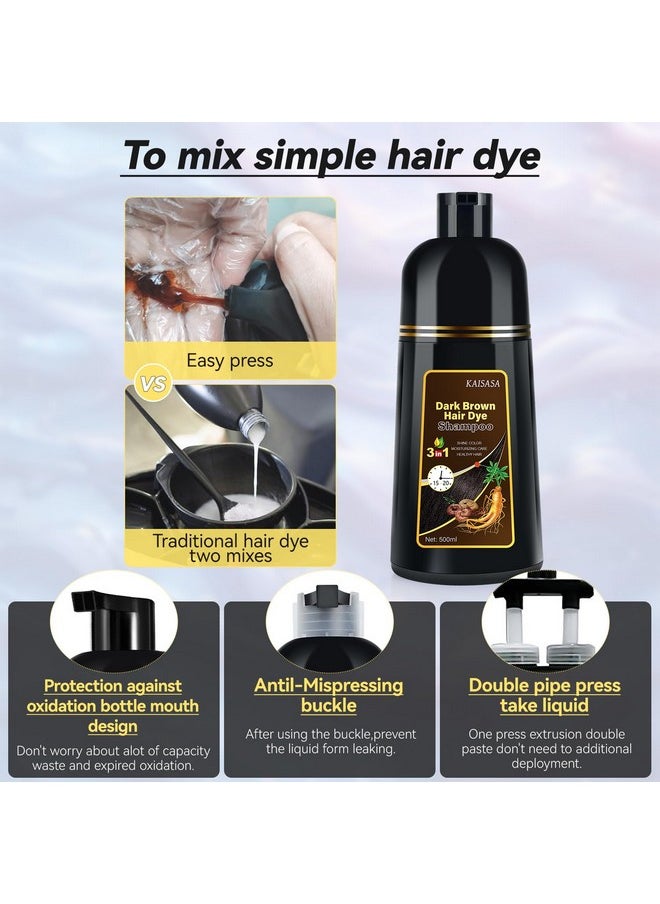 JIESSIA Dark Brown Hair Dye Shampoo 3 IN 1, 16.9 Fl Oz, Natural Herbal Plant Semi Permanent Covers All Gray Hair Treated for Women & Men
