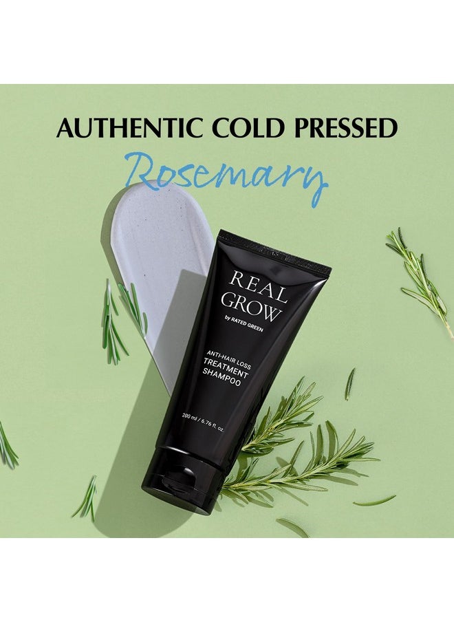 RATED GREEN REAL GROW Anti Hair Loss Treatment | Hair Strengthening Shampoo for Thinning Hair | Organic Rosemary Shampoo for Women 6.76 fl oz