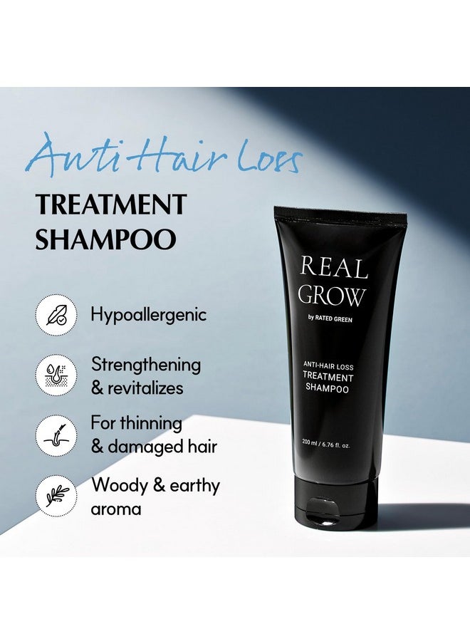 RATED GREEN REAL GROW Anti Hair Loss Treatment | Hair Strengthening Shampoo for Thinning Hair | Organic Rosemary Shampoo for Women 6.76 fl oz
