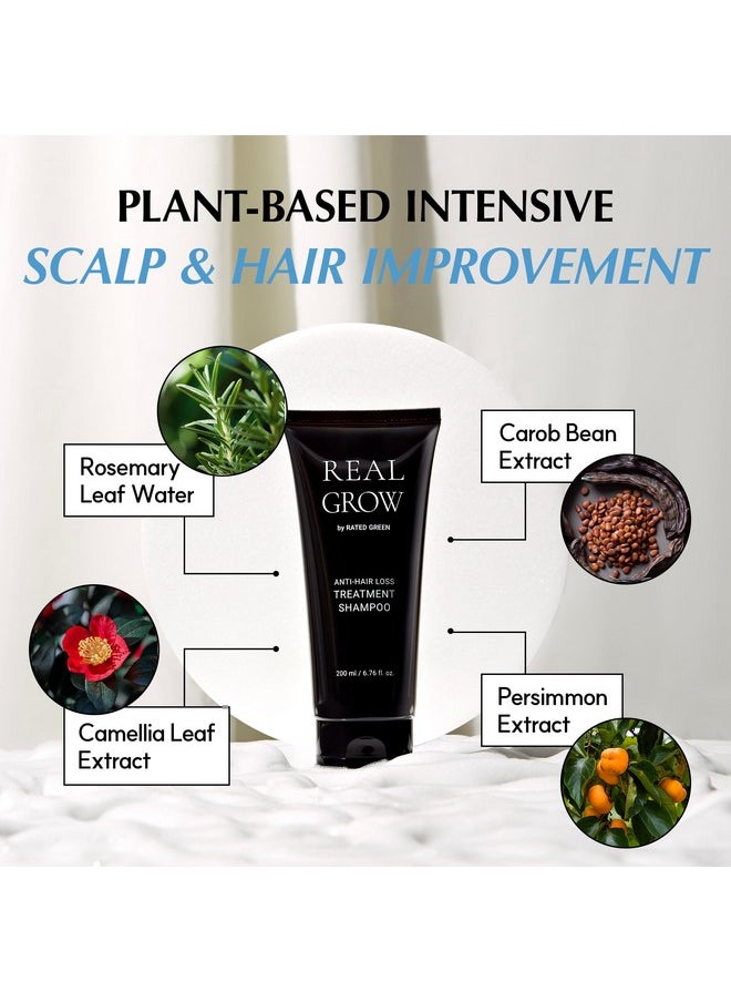 RATED GREEN REAL GROW Anti Hair Loss Treatment | Hair Strengthening Shampoo for Thinning Hair | Organic Rosemary Shampoo for Women 6.76 fl oz