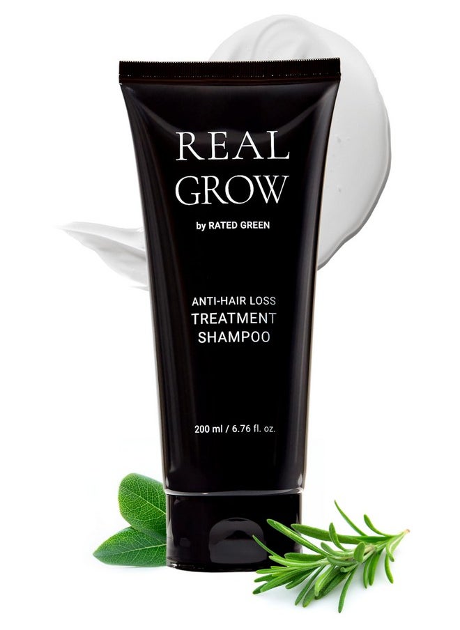 RATED GREEN REAL GROW Anti Hair Loss Treatment | Hair Strengthening Shampoo for Thinning Hair | Organic Rosemary Shampoo for Women 6.76 fl oz