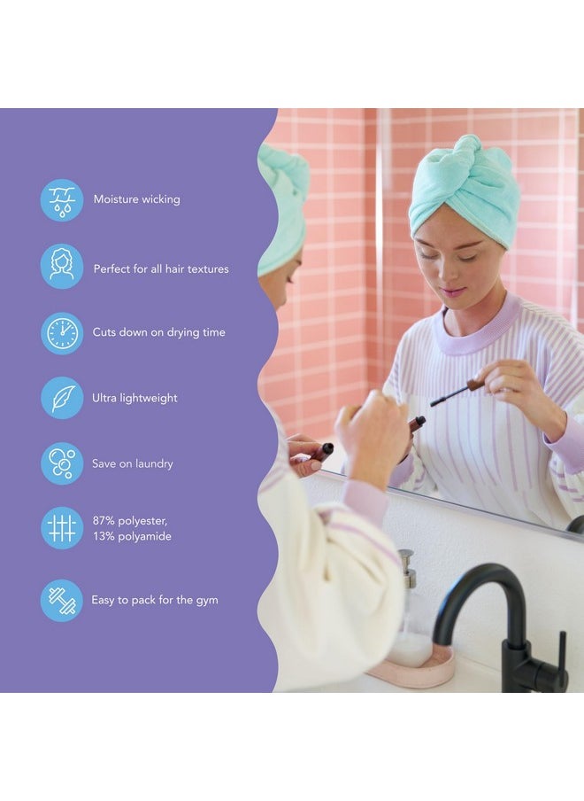Turbie Twist 4-Pack Microfiber Hair Towel for Beauty, Travel, Gifting - Wrap Turban for Straight, Wavy & Curly Hair - Premium Personal Care - Bermuda, Purple, Lilac & Lemon