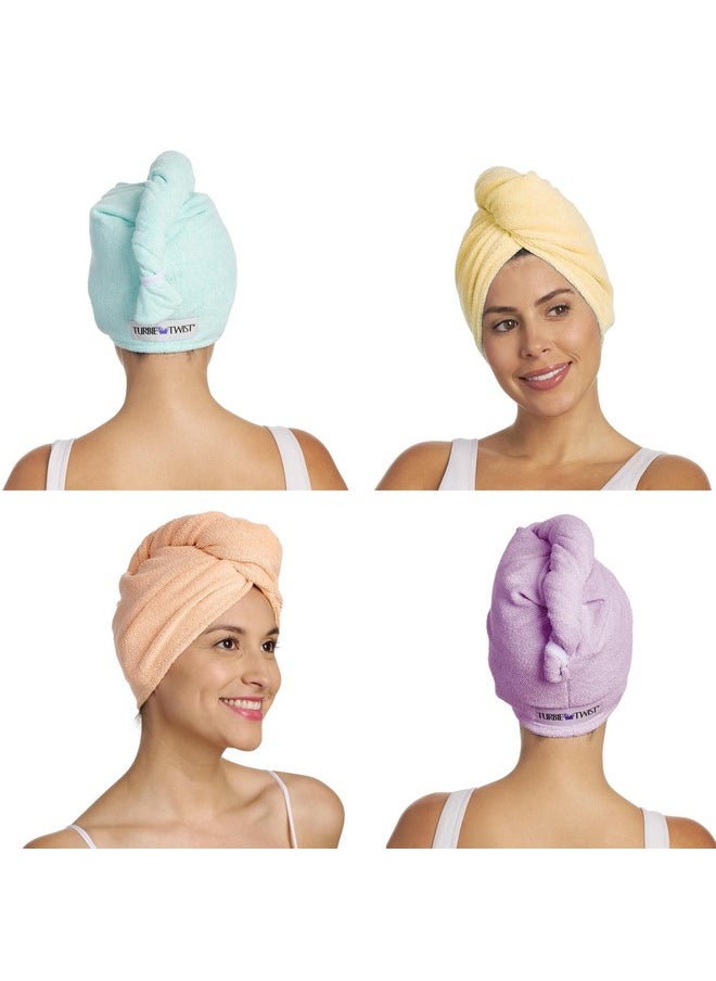 Turbie Twist 4-Pack Microfiber Hair Towel for Beauty, Travel, Gifting - Wrap Turban for Straight, Wavy & Curly Hair - Premium Personal Care - Bermuda, Purple, Lilac & Lemon