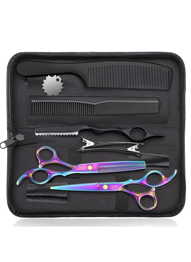 JASON Hair Cutting Scissors Set - Professional 10 PCS Haircut Scissors kit, Texturizing Scissors with 30 Teeth, Straight Shears for Barber, Hairdresser, Men, Women, Stylist (6.7
