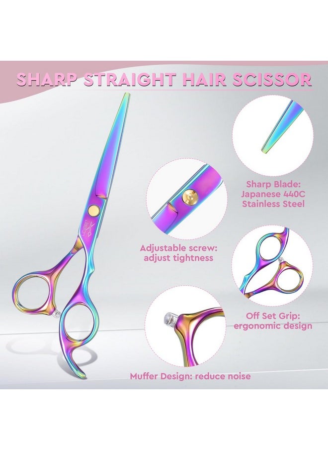 JASON Hair Cutting Scissors Set - Professional 10 PCS Haircut Scissors kit, Texturizing Scissors with 30 Teeth, Straight Shears for Barber, Hairdresser, Men, Women, Stylist (6.7