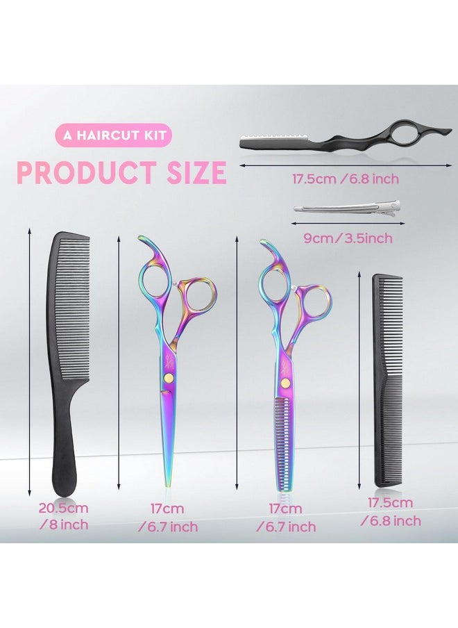 JASON Hair Cutting Scissors Set - Professional 10 PCS Haircut Scissors kit, Texturizing Scissors with 30 Teeth, Straight Shears for Barber, Hairdresser, Men, Women, Stylist (6.7