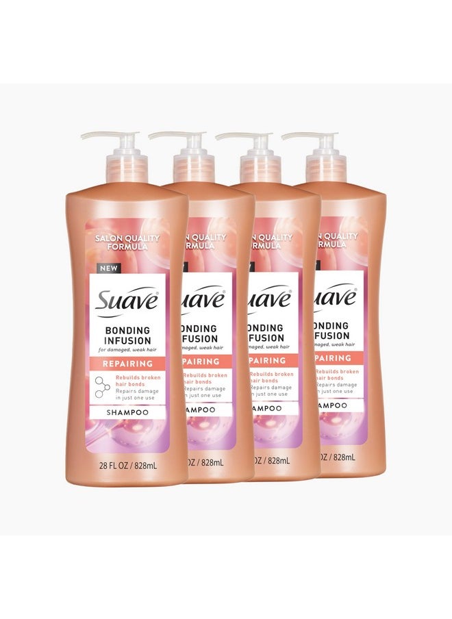 Suave Bonding Infusion Repairing Shampoo, pH Balanced, Infused with Amino Acids and Citric Acid, for Weak or Damaged Hair, 28oz Pump, 4 Pack