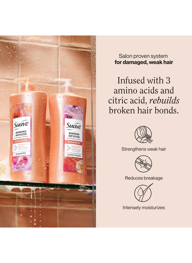 Suave Bonding Infusion Repairing Shampoo, pH Balanced, Infused with Amino Acids and Citric Acid, for Weak or Damaged Hair, 28oz Pump, 4 Pack
