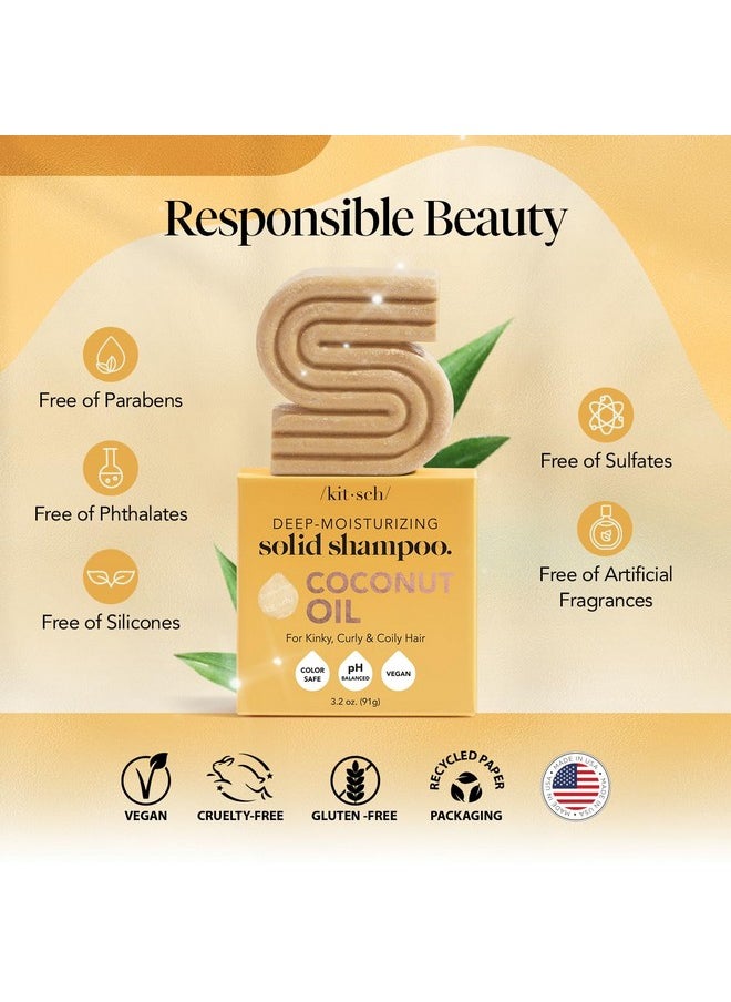 Kitsch Coconut Oil Shampoo Bar, Deep Moisturizing Curly Hair Shampoo, Safe for Color Treated Hair, Paraben & Sulfate Free Formula, Plastic Free, Vegan & Cruelty Free Ingredients for Dry Hair, 3.2 oz