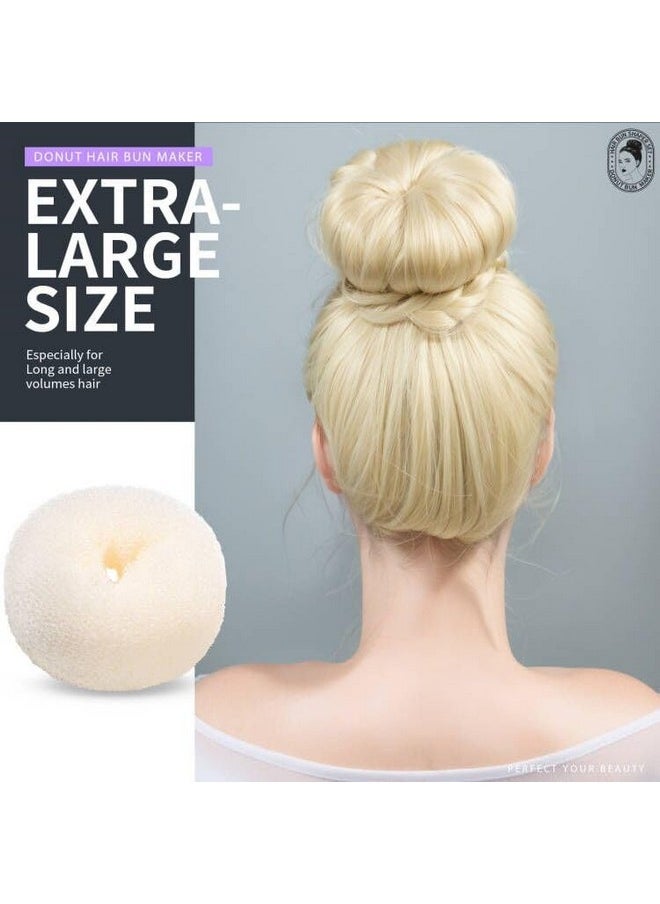 Teenitor Hair Bun Maker Set - 7 Hair Donut for Buns (1 Extra-Large, 2 Large, 2 Medium, 2 Small), 5 Elastic Bands, 20 Hair Pins, Cream White Color