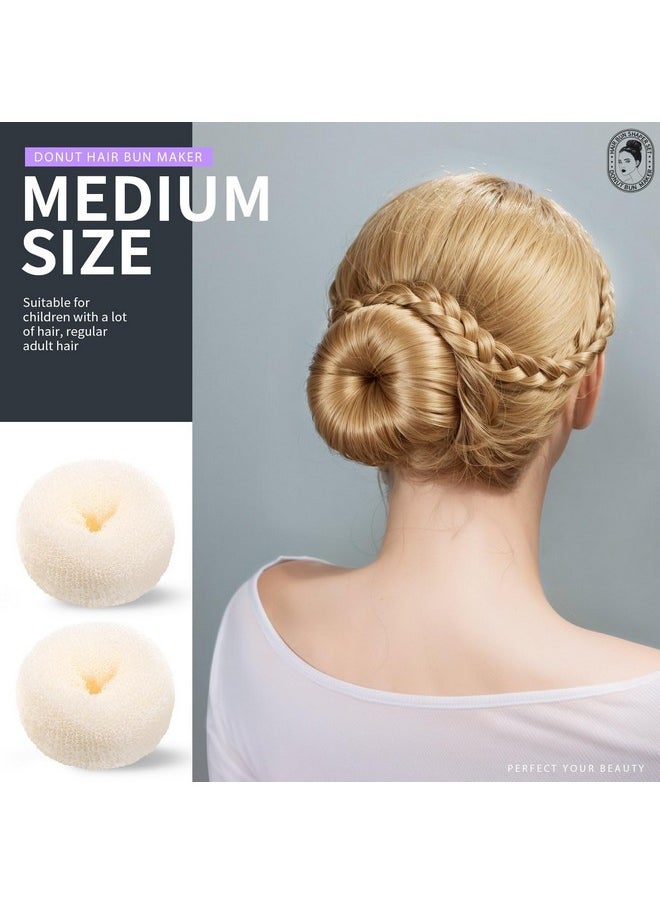 Teenitor Hair Bun Maker Set - 7 Hair Donut for Buns (1 Extra-Large, 2 Large, 2 Medium, 2 Small), 5 Elastic Bands, 20 Hair Pins, Cream White Color