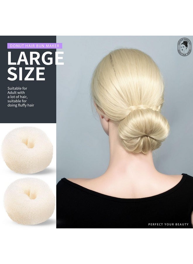 Teenitor Hair Bun Maker Set - 7 Hair Donut for Buns (1 Extra-Large, 2 Large, 2 Medium, 2 Small), 5 Elastic Bands, 20 Hair Pins, Cream White Color