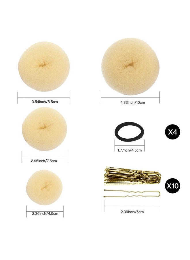 Hair Donut Bun Maker Magic Foam Sponge Hair Styling Tool for Women and Girls Easy DIY Large Bun Accessories Beige 4-Pack